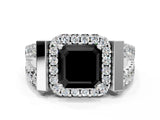 White gold Fancy Black Asscher Cut Cut Halo Split Shank Prong Set Ring