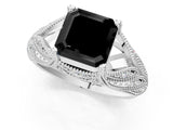 White gold Fancy Black Asscher Cut Cut Milgrain Pave Diamond Engagement Ring with Four-Prong Setting_16
