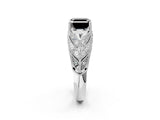 White gold Fancy Black Asscher Cut Cut Milgrain Pave Diamond Engagement Ring with Four-Prong Setting_17