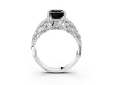White gold Fancy Black Asscher Cut Cut Milgrain Pave Diamond Engagement Ring with Four-Prong Setting_18