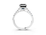 White gold Fancy Black Asscher Cut Cut Pavé Band Solitaire Ring with Four-Prong Setting_3