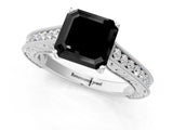 White gold Fancy Black Asscher Cut Cut Pave Band Milgrain Solitaire Ring_1
