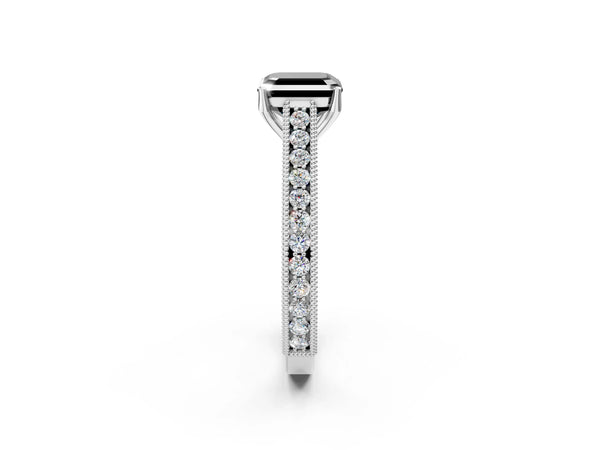 Platinum Asscher Cut Vintage Pave Engagement Ring Setting for Black Center