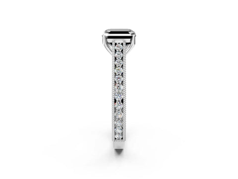 White gold Fancy Black Asscher Cut Cut Pave Band Milgrain Solitaire Ring_2
