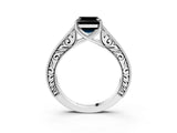 White gold Fancy Black Asscher Cut Cut Pave Band Milgrain Solitaire Ring_3