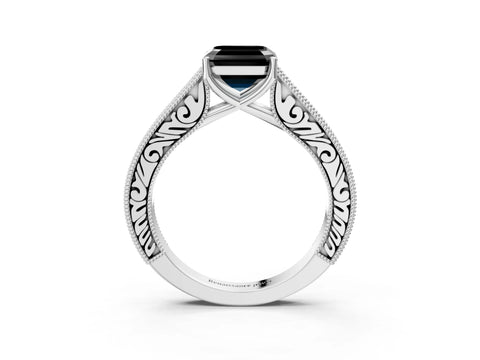 White gold Fancy Black Asscher Cut Cut Pave Band Milgrain Solitaire Ring_3