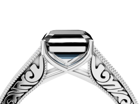 White gold Fancy Black Asscher Cut Cut Pave Band Milgrain Solitaire Ring_4