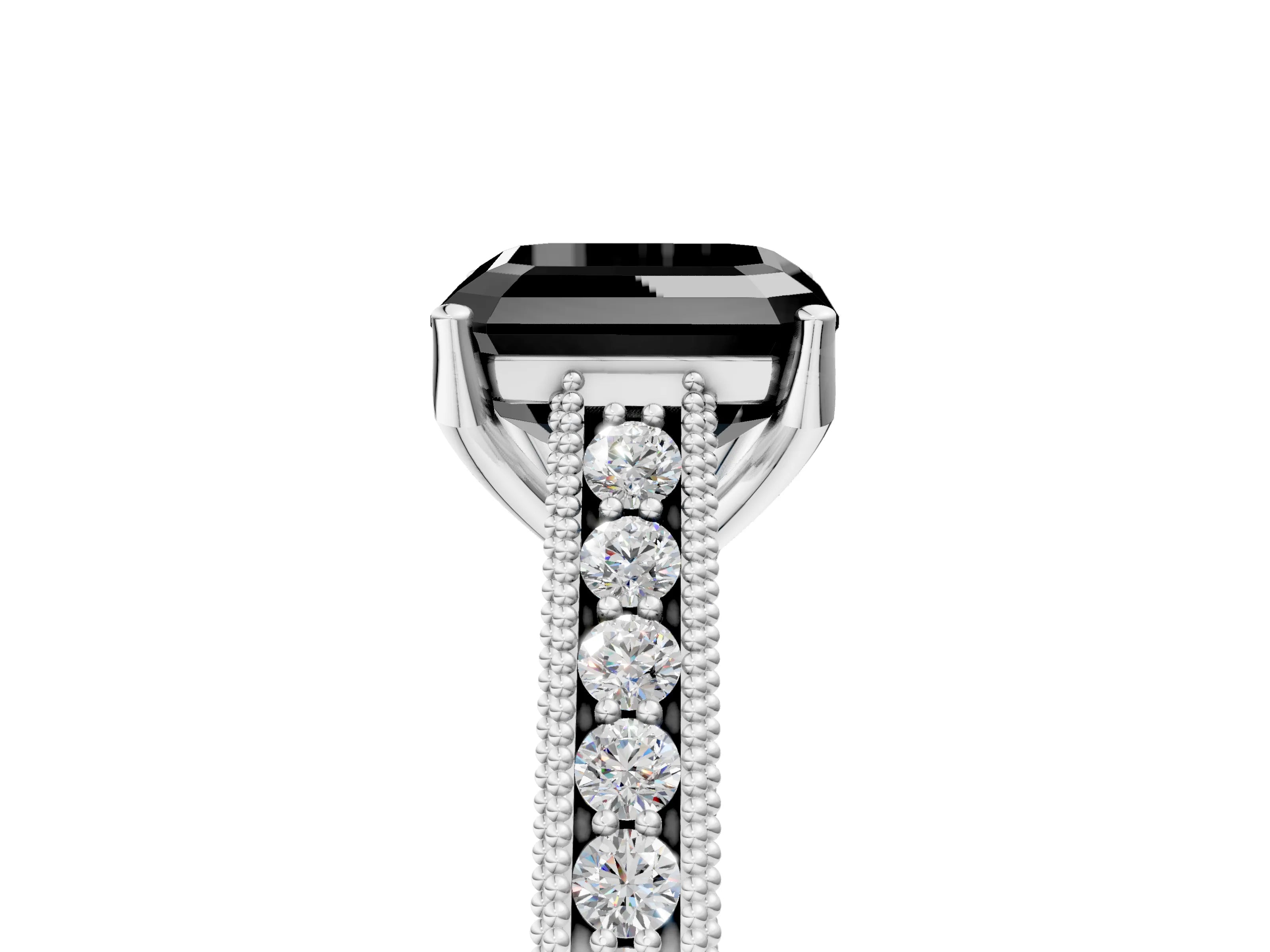 White gold Fancy Black Asscher Cut Cut Pave Band Milgrain Solitaire Ring_5