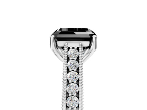 White gold Fancy Black Asscher Cut Cut Pave Band Milgrain Solitaire Ring_5