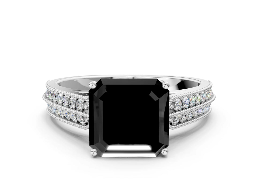 White gold Fancy Black Asscher Cut Cut Pave Split Shank Engagement Ring with Four-Prong Setting_24