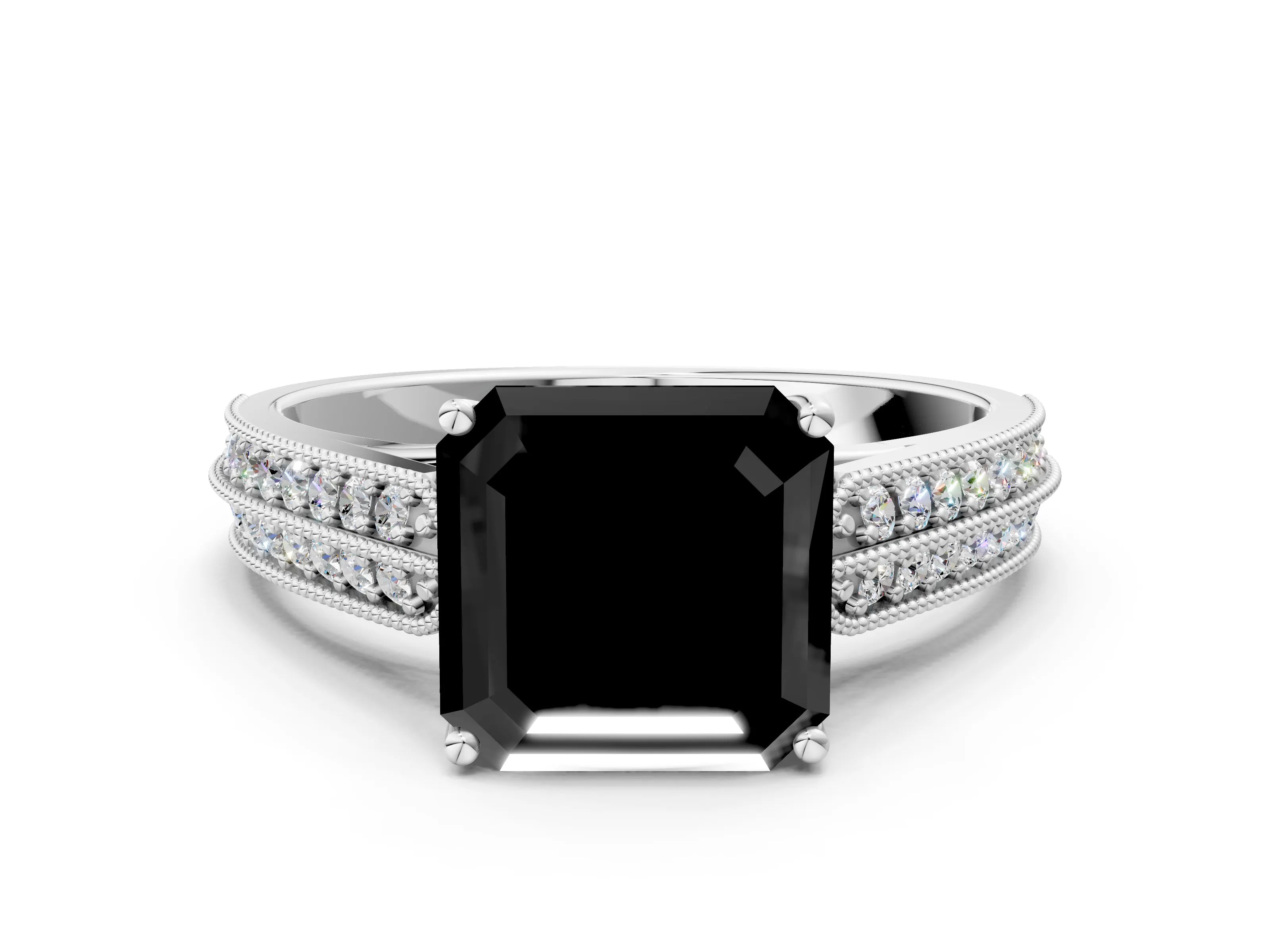 White gold Fancy Black Asscher Cut Cut Pave Split Shank Engagement Ring with Four-Prong Setting_24