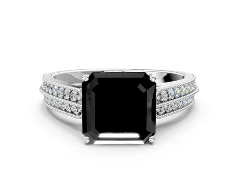 White gold Fancy Black Asscher Cut Cut Pave Split Shank Engagement Ring with Four-Prong Setting_24