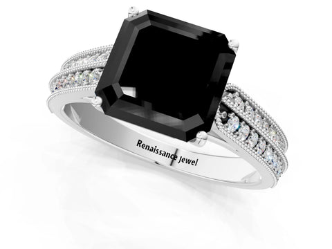 White gold Fancy Black Asscher Cut Cut Pave Split Shank Engagement Ring with Four-Prong Setting_25