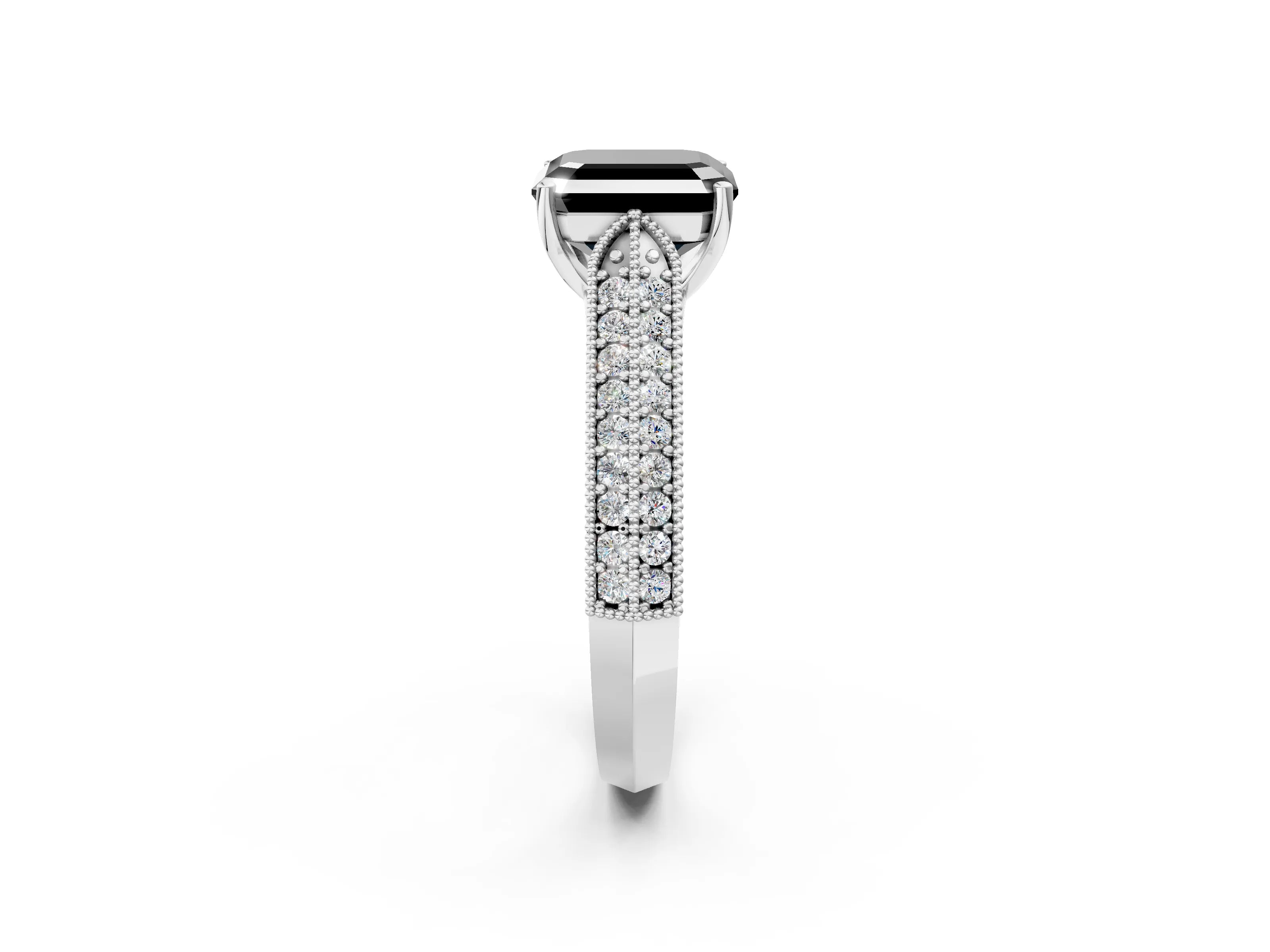 White gold Fancy Black Asscher Cut Cut Pave Split Shank Engagement Ring with Four-Prong Setting_26