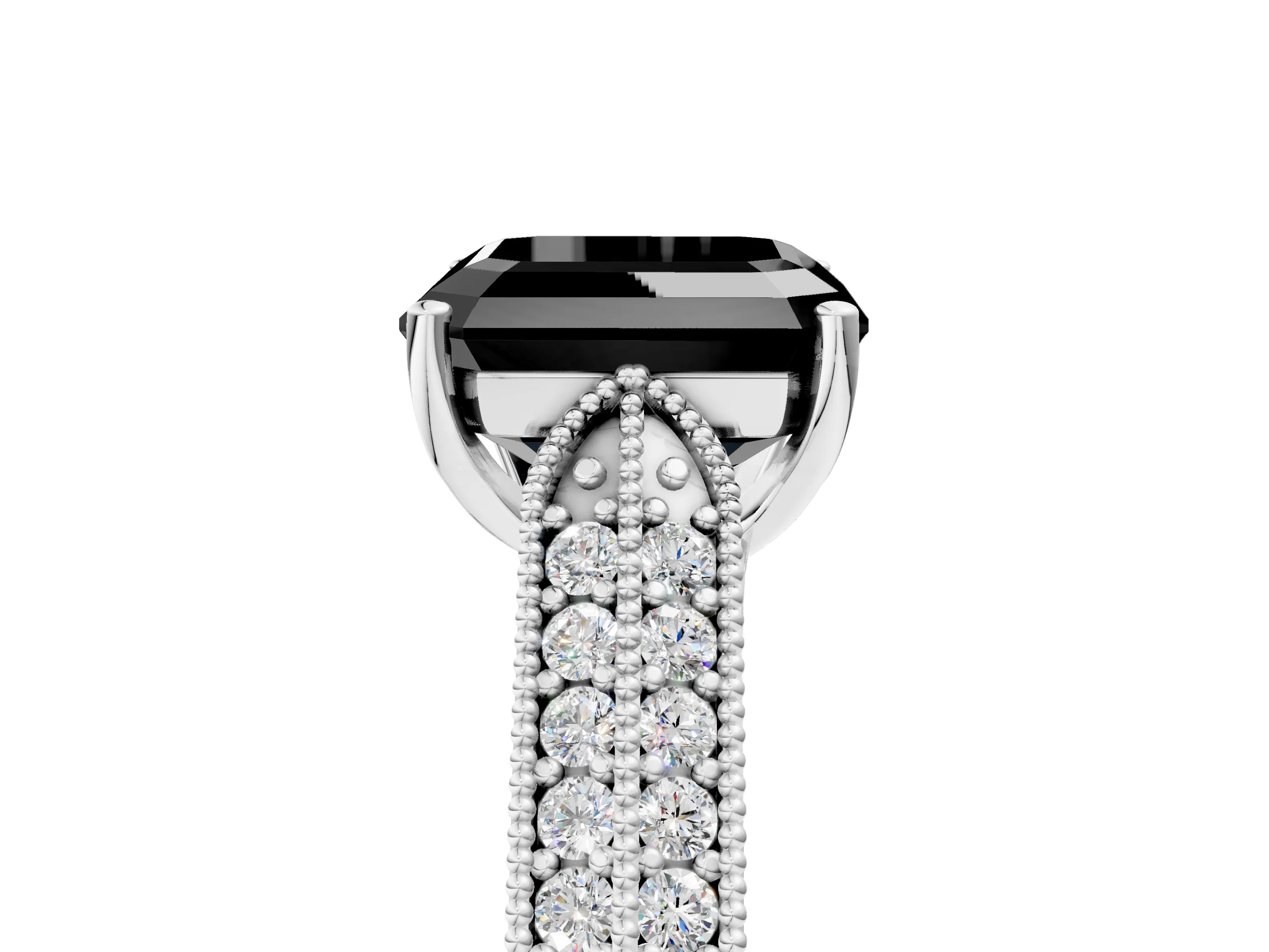 White gold Fancy Black Asscher Cut Cut Pave Split Shank Engagement Ring with Four-Prong Setting_29