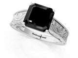 White gold Fancy Black Asscher Cut Cut Solitaire Engraved Band with Four-Prong Setting_1