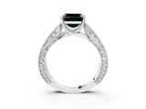 White gold Fancy Black Asscher Cut Cut Solitaire Engraved Band with Four-Prong Setting_3