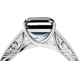 White gold Fancy Black Asscher Cut Cut Solitaire Engraved Band with Four-Prong Setting_4