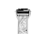 White gold Fancy Black Asscher Cut Cut Solitaire Engraved Band with Four-Prong Setting_5