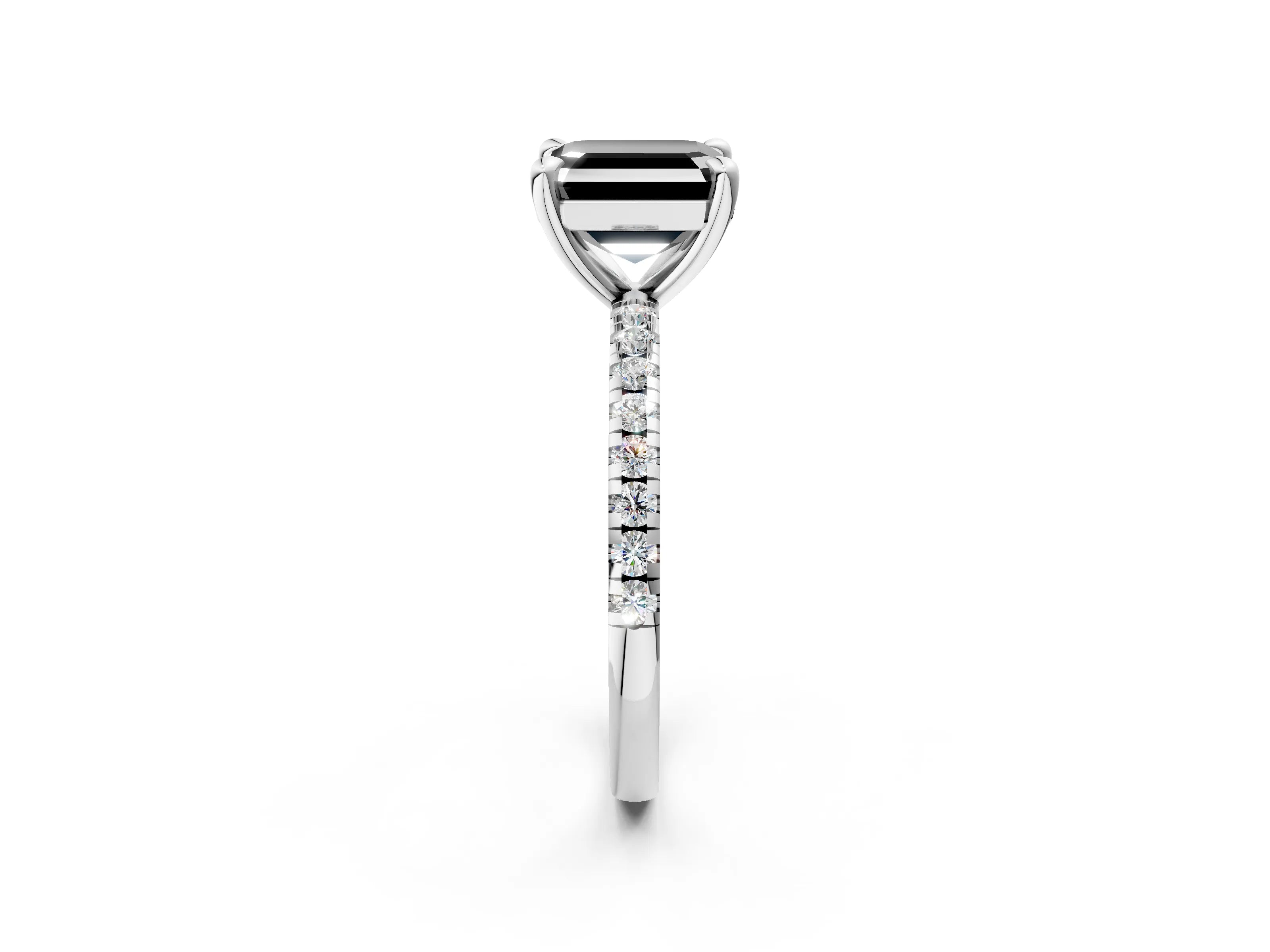 White gold Fancy Black Asscher Cut Diamond Brilliant Solitaire Ring with Pavé Band and Four-Prong Setting_2