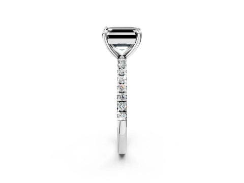 White gold Fancy Black Asscher Cut Diamond Brilliant Solitaire Ring with Pavé Band and Four-Prong Setting_2