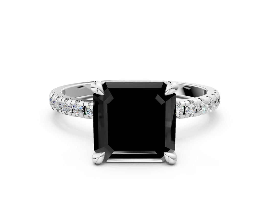 White gold Fancy Black Asscher Cut Diamond Brilliant Solitaire Ring with Pavé Band and Four-Prong Setting_36