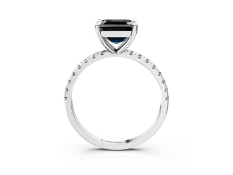 White gold Fancy Black Asscher Cut Diamond Brilliant Solitaire Ring with Pavé Band and Four-Prong Setting_3