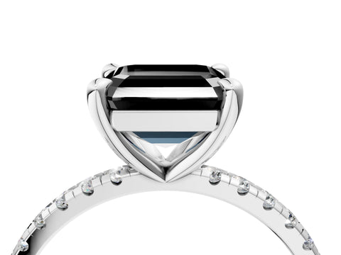 White gold Fancy Black Asscher Cut Diamond Brilliant Solitaire Ring with Pavé Band and Four-Prong Setting_4