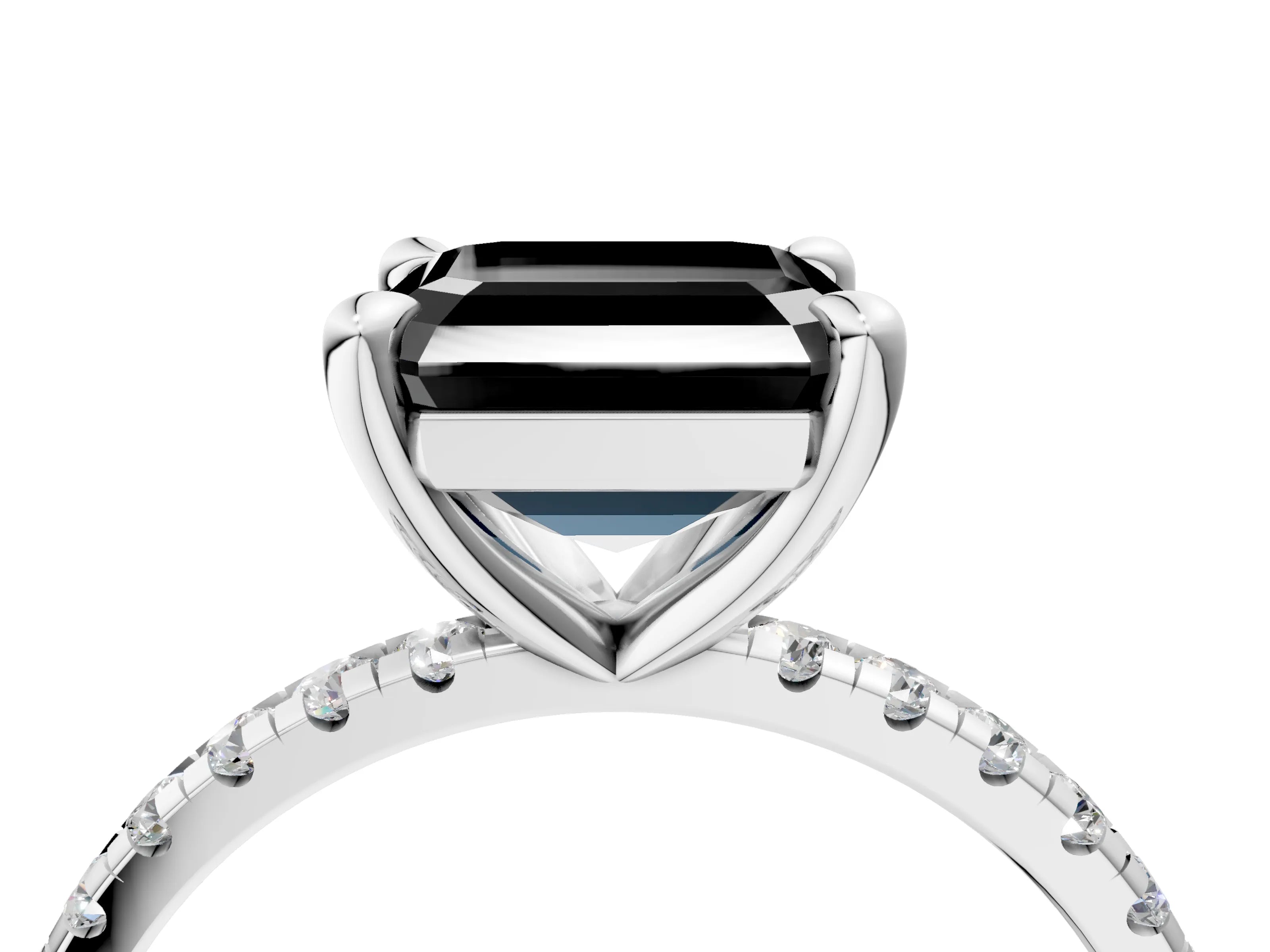 White gold Fancy Black Asscher Cut Diamond Brilliant Solitaire Ring with Pavé Band and Four-Prong Setting_4
