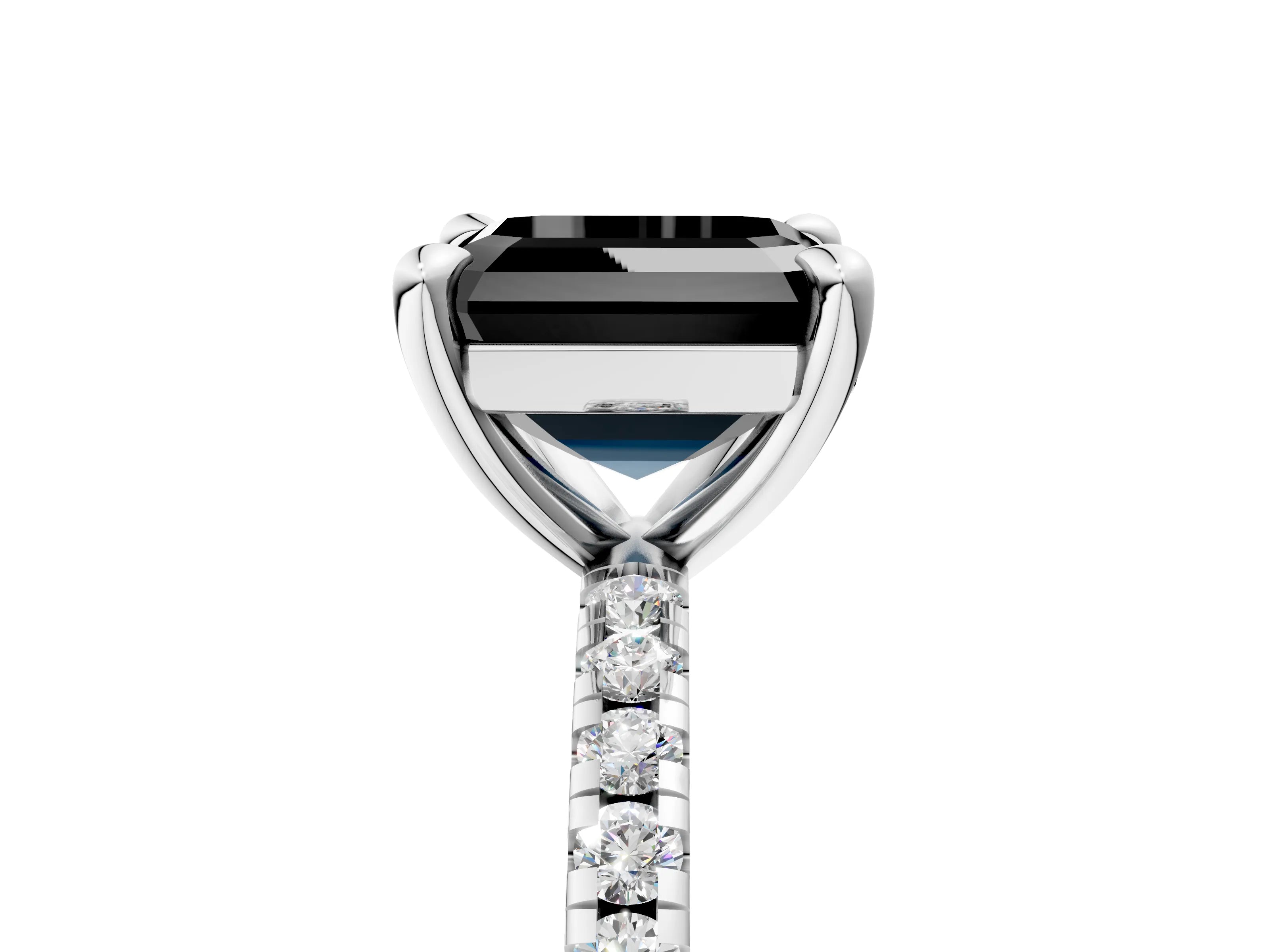 White gold Fancy Black Asscher Cut Diamond Brilliant Solitaire Ring with Pavé Band and Four-Prong Setting_5