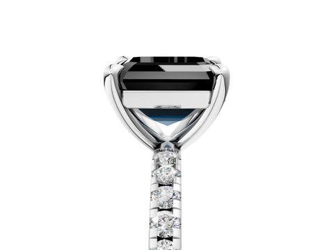 White gold Fancy Black Asscher Cut Diamond Brilliant Solitaire Ring with Pavé Band and Four-Prong Setting_5