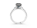 White gold Fancy Black Asscher Cut Diamond Cathedral Solitaire Ring with Round  Pavé Band_37