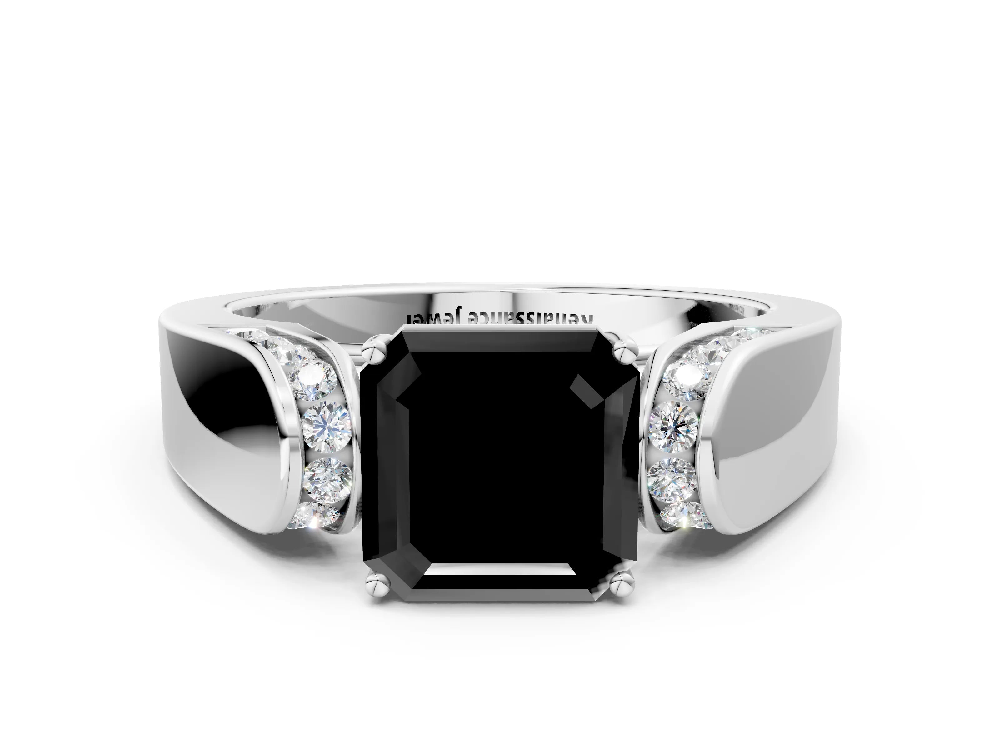 White gold Fancy Black Asscher Cut Diamond Channel Set Solitaire Ring with Four-Prong Setting_19