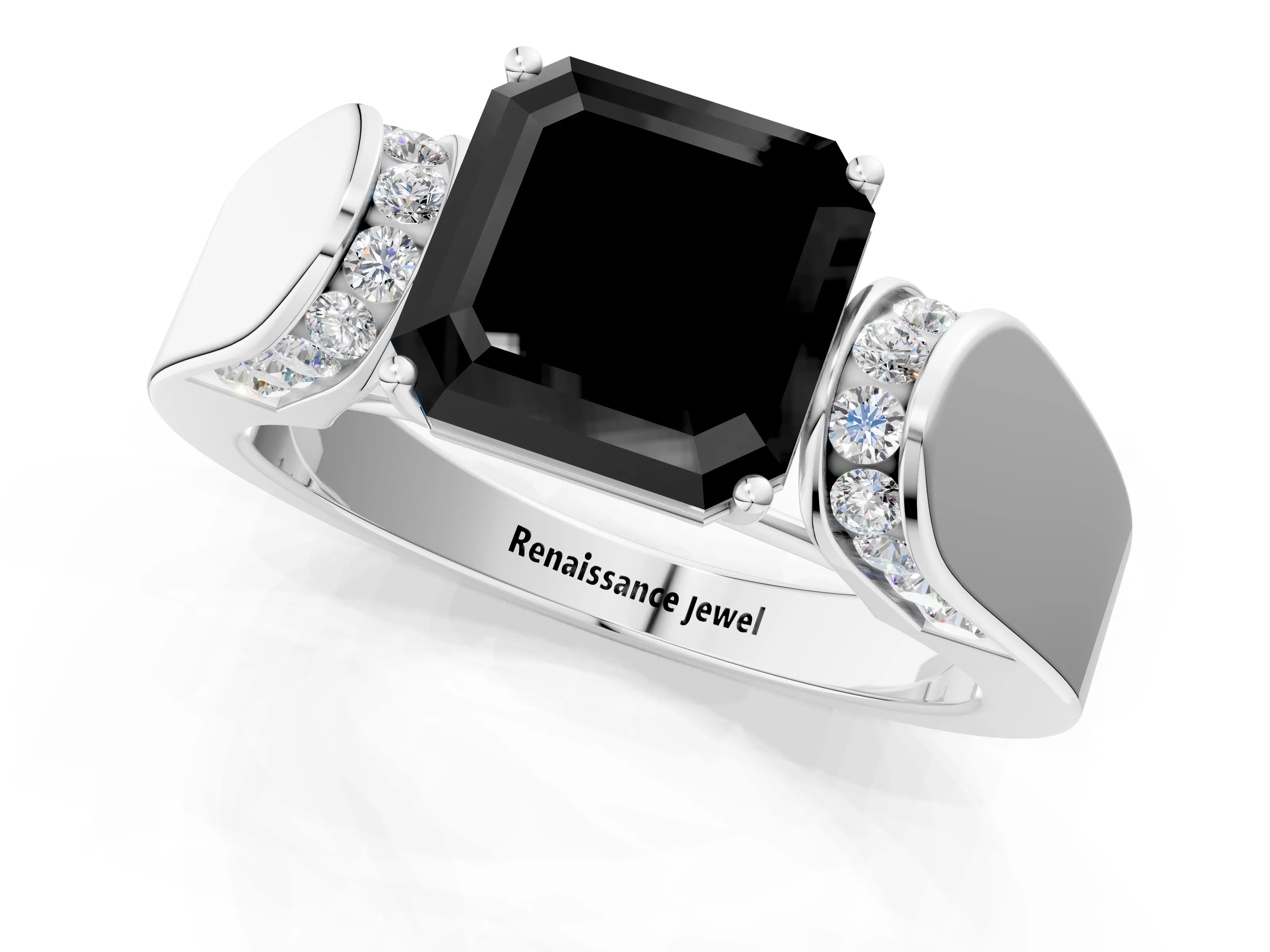White gold Fancy Black Asscher Cut Diamond Channel Set Solitaire Ring with Four-Prong Setting_20