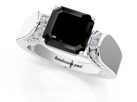 White gold Fancy Black Asscher Cut Diamond Channel Set Solitaire Ring with Four-Prong Setting_20