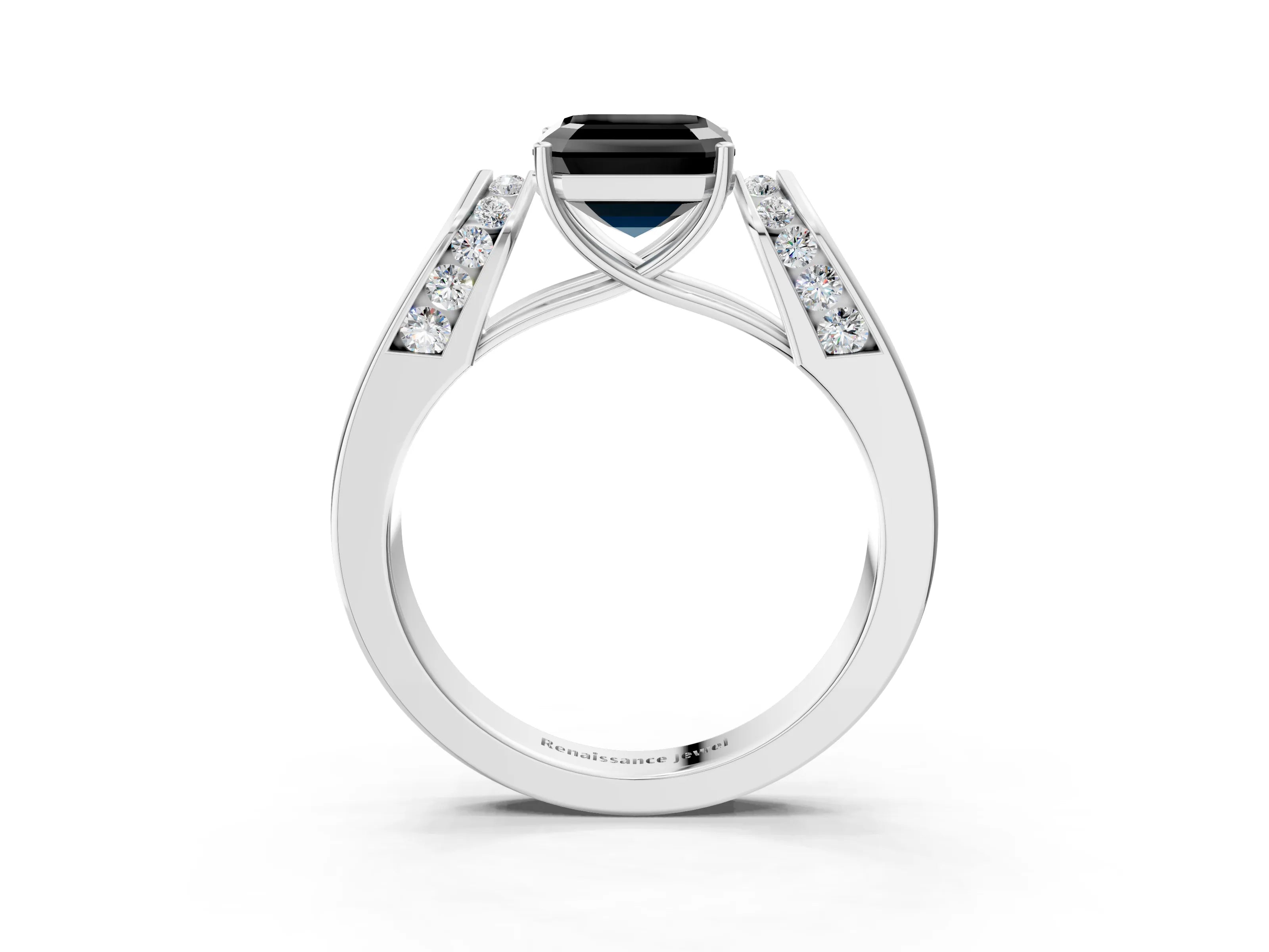 White gold Fancy Black Asscher Cut Diamond Channel Set Solitaire Ring with Four-Prong Setting_22