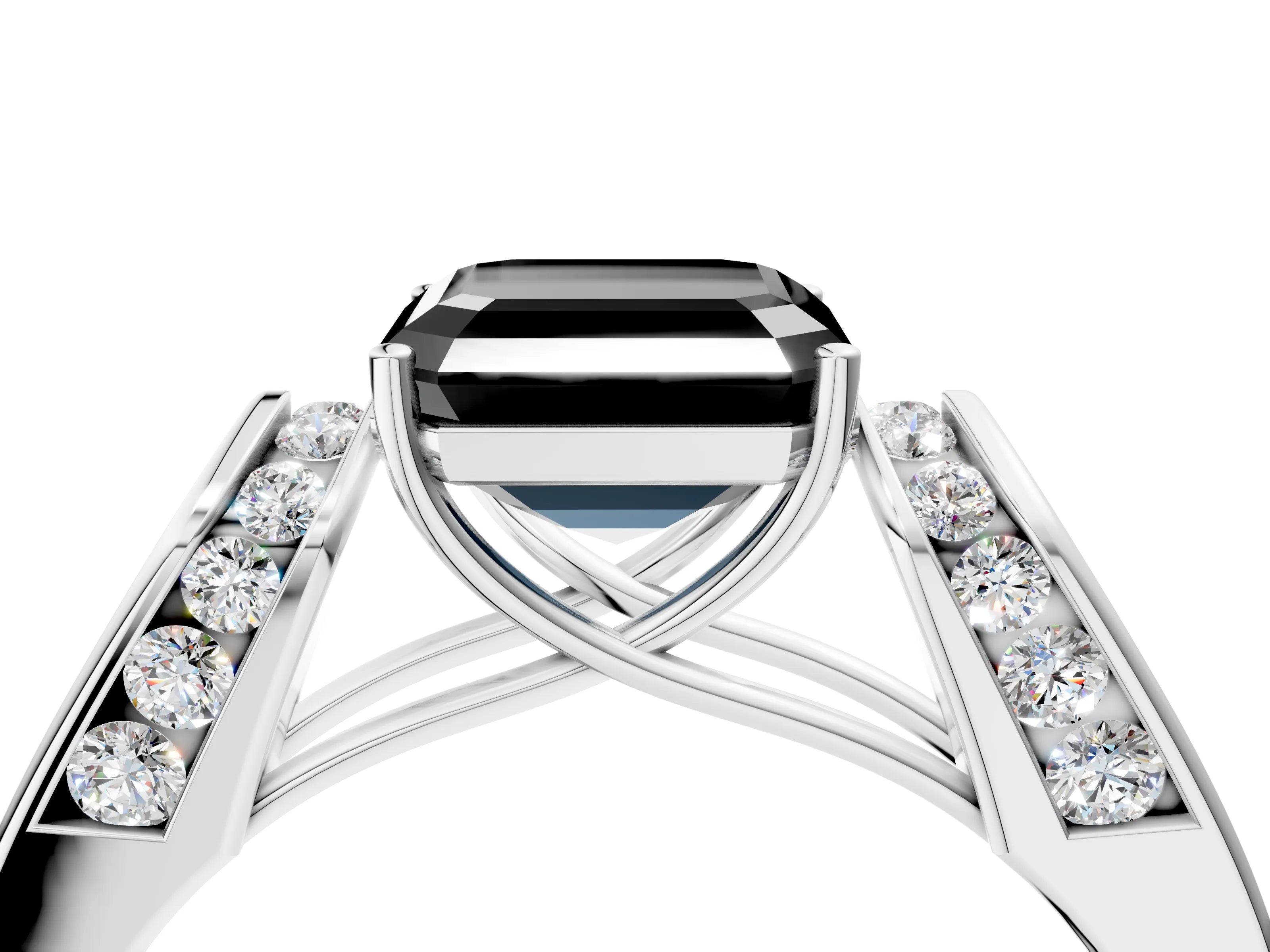 White gold Fancy Black Asscher Cut Diamond Channel Set Solitaire Ring with Four-Prong Setting_23
