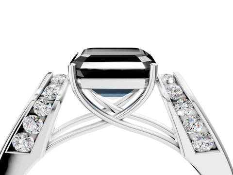White gold Fancy Black Asscher Cut Diamond Channel Set Solitaire Ring with Four-Prong Setting_23