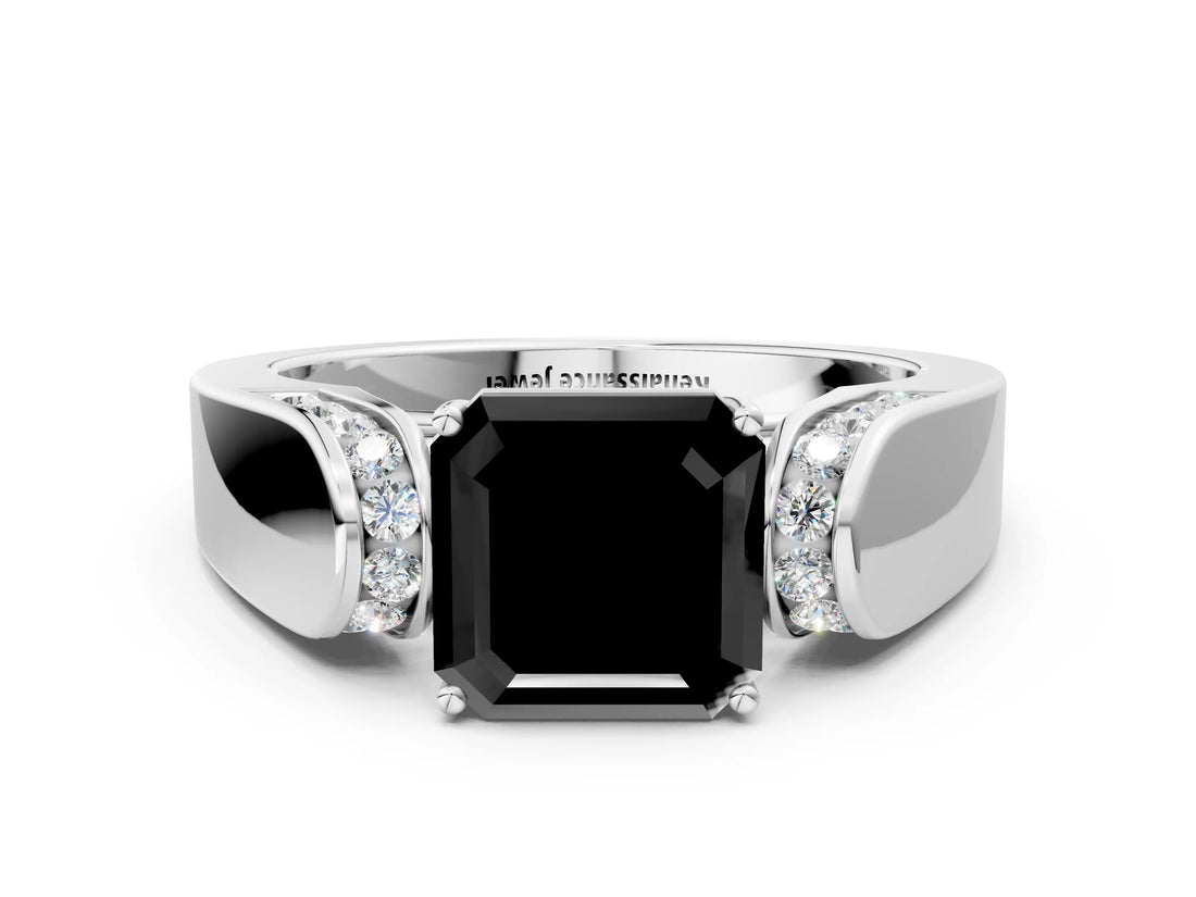 White gold Fancy Black Asscher Cut Diamond Channel Set Solitaire Ring with Four-Prong Setting_31