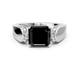 White gold Fancy Black Asscher Cut Diamond Channel Set Solitaire Ring with Four-Prong Setting_6