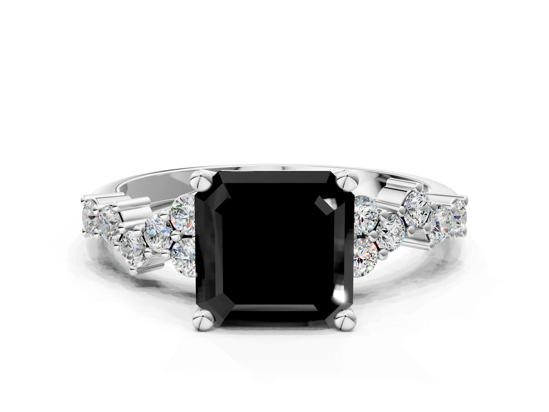 White gold Fancy Black Asscher Cut Diamond Cluster Pavé Band with Four-Prong Setting_3