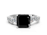 White gold Fancy Black Asscher Cut Diamond Cluster Pavé Band with Four-Prong Setting_3