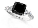 White gold Fancy Black Asscher Cut Diamond Cluster Pavé Band with Four-Prong Setting_4