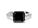 White gold Fancy Black Asscher Cut Diamond Cluster Side Stone Solitaire Ring with Prong Setting_84