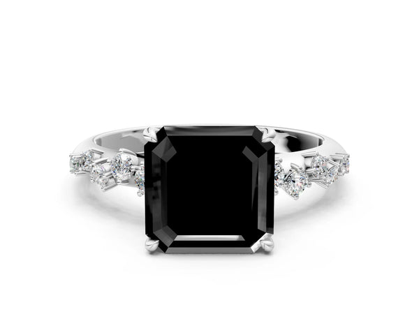 Sterling Silver Asscher Cut Graduated Cluster Engagement Ring Setting for Black Center