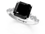White gold Fancy Black Asscher Cut Diamond Cluster Side Stone Solitaire Ring with Prong Setting_85