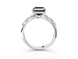 White gold Fancy Black Asscher Cut Diamond Cluster Side Stone Solitaire Ring with Prong Setting_87