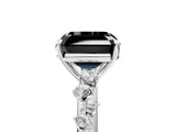 White gold Fancy Black Asscher Cut Diamond Cluster Side Stone Solitaire Ring with Prong Setting_89