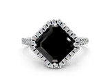 White gold Fancy Black Asscher Cut Diamond Cushion Halo Ring with Pavé Band_12