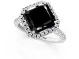 White gold Fancy Black Asscher Cut Diamond Cushion Halo Ring with Pavé Band_13